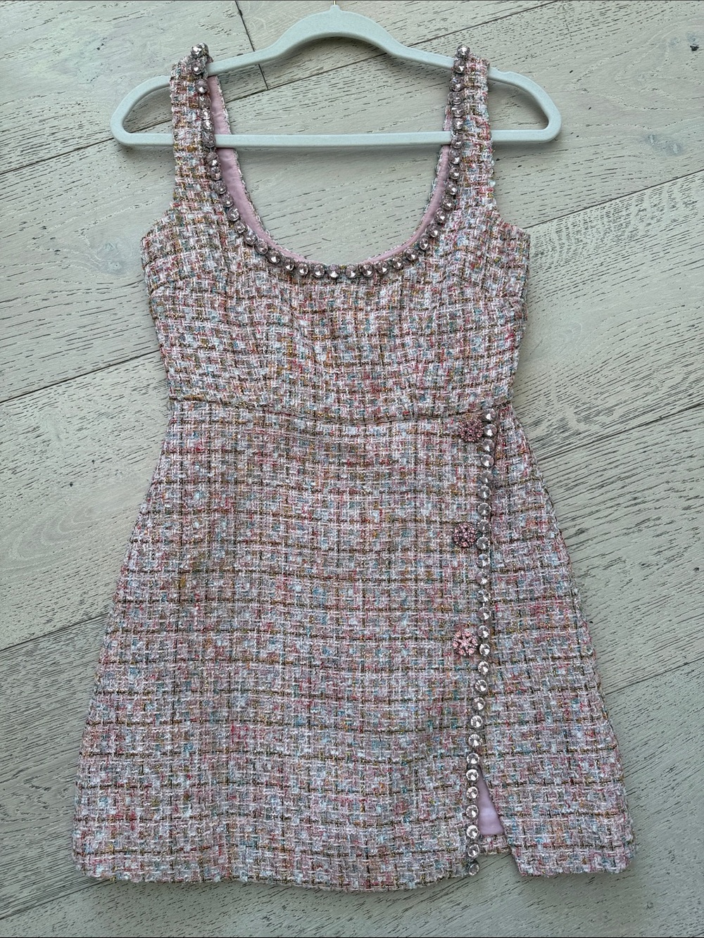 Self-Portrait Pink Tweed Beaded Mini Dress